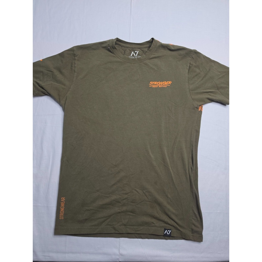 A7 Strongwear T-Shirt Men's Large Olive Green Bar Grip Graphic Cotton Casual
